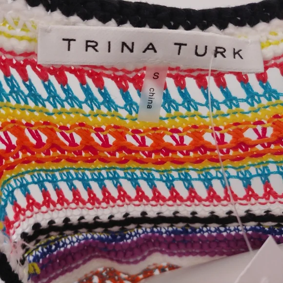 Trina Turk Crochet Sleeveless Tank Sweater Vest Sz S Textured Multicolor Stripes - Picture 2 of 12